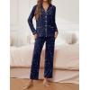 Ekouaer Pajamas for Women Set Button Down Pj Long Sleeve Shirt and Pants Lounge Sets Fall Sleepwear with Pockets(Navy Star)
