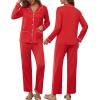 Ekouaer Pajamas for Women Set Button Down Pj Long Sleeve Shirt and Pants Lounge Sets Fall Sleepwear with Pockets(Red)