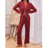Ekouaer Pajamas for Women Set Button Down Pj Long Sleeve Shirt and Pants Lounge Sets Fall Sleepwear with Pockets(Wine Red)