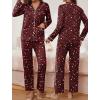Ekouaer Pajamas for Women Set Button Down Pj Long Sleeve Shirt and Pants Lounge Sets Fall Sleepwear with Pockets(Wine Red Cheetah)