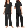 Ekouaer Pajamas for Women Set Button Up Sleepswear 2 Piece Short Sleeve PJ Top and Long Pants Loungwear With Pocket S-XXL(Black)