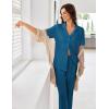 Ekouaer Pajamas for Women Set Button Up Sleepswear 2 Piece Short Sleeve PJ Top and Long Pants Loungwear With Pocket S-XXL(Blue Green)