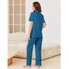 Ekouaer Pajamas for Women Set Button Up Sleepswear 2 Piece Short Sleeve PJ Top and Long Pants Loungwear With Pocket S-XXL(Blue Green)
