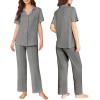 Ekouaer Pajamas for Women Set Button Up Sleepswear 2 Piece Short Sleeve PJ Top and Long Pants Loungwear With Pocket S-XXL(Dark Gray)