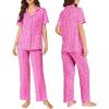 Ekouaer Pajamas for Women Set Button Up Sleepswear 2 Piece Short Sleeve PJ Top and Long Pants Loungwear With Pocket S-XXL(Hot Pink Leopard Print)