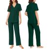 Ekouaer Pajamas for Women Set Button Up Sleepswear 2 Piece Short Sleeve PJ Top and Long Pants Loungwear With Pocket S-XXL(Lake Green)