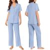 Ekouaer Pajamas for Women Set Button Up Sleepswear 2 Piece Short Sleeve PJ Top and Long Pants Loungwear With Pocket S-XXL(Light Blue)