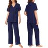 Ekouaer Pajamas for Women Set Button Up Sleepswear 2 Piece Short Sleeve PJ Top and Long Pants Loungwear With Pocket S-XXL(Navy)