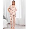 Ekouaer Pajamas for Women Set Button Up Sleepswear 2 Piece Short Sleeve PJ Top and Long Pants Loungwear With Pocket S-XXL(Teddy Cherry)