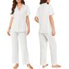 Ekouaer Pajamas for Women Set Button Up Sleepswear 2 Piece Short Sleeve PJ Top and Long Pants Loungwear With Pocket S-XXL(White)