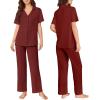 Ekouaer Pajamas for Women Set Button Up Sleepswear 2 Piece Short Sleeve PJ Top and Long Pants Loungwear With Pocket S-XXL(Wine Red)