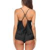 Ekouaer Silk Pajamas Set for Women Satin Backless Lingerie Pjs Cami Top and Shorts Nightwear(Black)