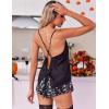 Ekouaer Silk Pajamas Set for Women Satin Backless Lingerie Pjs Cami Top and Shorts Nightwear(Black Skull)