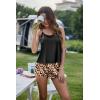 Ekouaer Silk Pajamas Set for Women Satin Backless Lingerie Pjs Cami Top and Shorts Nightwear(Black/Leopard)