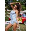 Ekouaer Silk Pajamas Set for Women Satin Backless Lingerie Pjs Cami Top and Shorts Nightwear(Blue Leaf Pinted)