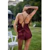 Ekouaer Silk Pajamas Set for Women Satin Backless Lingerie Pjs Cami Top and Shorts Nightwear(Dark Red)