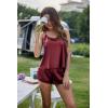 Ekouaer Silk Pajamas Set for Women Satin Backless Lingerie Pjs Cami Top and Shorts Nightwear(Dark Red)