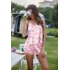 Ekouaer Silk Pajamas Set for Women Satin Backless Lingerie Pjs Cami Top and Shorts Nightwear(Pink Love)