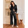 Ekouaer Silk Satin Pajamas for Women Button Down Pjs Set Long Sleeve Loungewear 2 Piece Wide Leg Sleepwear(Black)