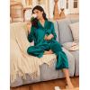 Ekouaer Silk Satin Pajamas for Women Button Down Pjs Set Long Sleeve Loungewear 2 Piece Wide Leg Sleepwear(Blue Green)