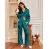 Ekouaer Silk Satin Pajamas for Women Button Down Pjs Set Long Sleeve Loungewear 2 Piece Wide Leg Sleepwear(Blue Green)