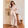 Ekouaer Silk Satin Pajamas for Women Button Down Pjs Set Long Sleeve Loungewear 2 Piece Wide Leg Sleepwear(Champagne)