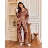 Ekouaer Silk Satin Pajamas for Women Button Down Pjs Set Long Sleeve Loungewear 2 Piece Wide Leg Sleepwear(Clay)