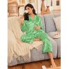 Ekouaer Silk Satin Pajamas for Women Button Down Pjs Set Long Sleeve Loungewear 2 Piece Wide Leg Sleepwear(Green White Stripe)