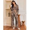 Ekouaer Silk Satin Pajamas for Women Button Down Pjs Set Long Sleeve Loungewear 2 Piece Wide Leg Sleepwear(Leopard)