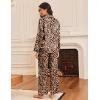 Ekouaer Silk Satin Pajamas for Women Button Down Pjs Set Long Sleeve Loungewear 2 Piece Wide Leg Sleepwear(Leopard)
