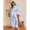 Ekouaer Silk Satin Pajamas for Women Button Down Pjs Set Long Sleeve Loungewear 2 Piece Wide Leg Sleepwear(Light Blue)