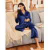Ekouaer Silk Satin Pajamas for Women Button Down Pjs Set Long Sleeve Loungewear 2 Piece Wide Leg Sleepwear(Navy Blue)