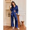 Ekouaer Silk Satin Pajamas for Women Button Down Pjs Set Long Sleeve Loungewear 2 Piece Wide Leg Sleepwear(Navy Blue)