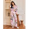 Ekouaer Silk Satin Pajamas for Women Button Down Pjs Set Long Sleeve Loungewear 2 Piece Wide Leg Sleepwear(Pink Tiger)