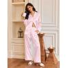Ekouaer Silk Satin Pajamas for Women Button Down Pjs Set Long Sleeve Loungewear 2 Piece Wide Leg Sleepwear(Pink White Stripe)
