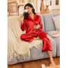 Ekouaer Silk Satin Pajamas for Women Button Down Pjs Set Long Sleeve Loungewear 2 Piece Wide Leg Sleepwear(Red)