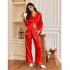 Ekouaer Silk Satin Pajamas for Women Button Down Pjs Set Long Sleeve Loungewear 2 Piece Wide Leg Sleepwear(Red)