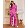 Ekouaer Silk Satin Pajamas for Women Button Down Pjs Set Long Sleeve Loungewear 2 Piece Wide Leg Sleepwear(Rose Red)