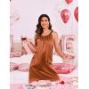 Ekouaer Silky Satin Nightgown for Women Sleeveless Sleepwear Tank O Neck Night Shirts Pleated Sleepshirt Casual Dress S-3XL(Camel)
