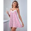 Ekouaer Women Lace Nightgown Sexy Spaghetti Strap Cami Sleeveless Chemise Sleepwear Sleep Dress(Pink Flower Print)