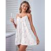 Ekouaer Women Lace Nightgown Sexy Spaghetti Strap Cami Sleeveless Chemise Sleepwear Sleep Dress(White and Flower)