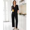 Ekouaer Women Pajamas Set Button Down Sleepwear Short Sleeve Pjs Soft Comfy Nightwear with Long Pants S-XXL(Black)