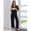 Ekouaer Women Pajamas Set Button Down Sleepwear Short Sleeve Pjs Soft Comfy Nightwear with Long Pants S-XXL(Black)