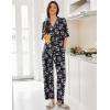 Ekouaer Women Pajamas Set Button Down Sleepwear Short Sleeve Pjs Soft Comfy Nightwear with Long Pants S-XXL(Black Flower)