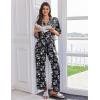 Ekouaer Women Pajamas Set Button Down Sleepwear Short Sleeve Pjs Soft Comfy Nightwear with Long Pants S-XXL(Black Flower)