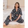 Ekouaer Women Pajamas Set Button Down Sleepwear Short Sleeve Pjs Soft Comfy Nightwear with Long Pants S-XXL(Black Flower)