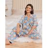 Ekouaer Women Pajamas Set Button Down Sleepwear Short Sleeve Pjs Soft Comfy Nightwear with Long Pants S-XXL(Blue Flower)