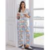 Ekouaer Women Pajamas Set Button Down Sleepwear Short Sleeve Pjs Soft Comfy Nightwear with Long Pants S-XXL(Blue Flower)