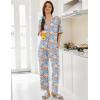 Ekouaer Women Pajamas Set Button Down Sleepwear Short Sleeve Pjs Soft Comfy Nightwear with Long Pants S-XXL(Blue Flower)