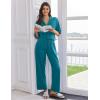 Ekouaer Women Pajamas Set Button Down Sleepwear Short Sleeve Pjs Soft Comfy Nightwear with Long Pants S-XXL(Blue Green)